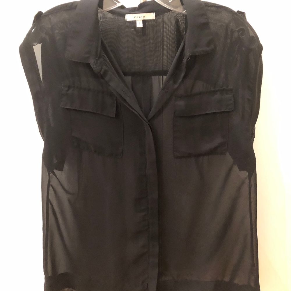 Black see through button up blouse
